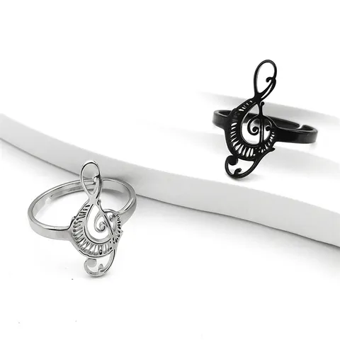 Stainless Steel Music Note Treble Clef Open Ring Adjustable Hollow Out Vintage Finger Ring Jewelry For Women Men Musicians Gift