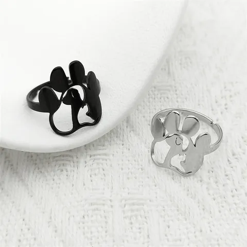 Minimalist Stainless Steel Open Ring For Women Pet Lover Hollow Out Dog Cat Paw Print Adjustable Jewelry Finger Ring Gift