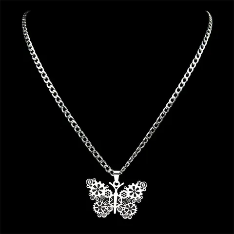 Collier Pendentif Papillon Mécanique Steampunk Acier Inoxydable Engrenage Gothique Hip Hop Bijoux Homme Femme Chaîne Gourmette Cadeau
