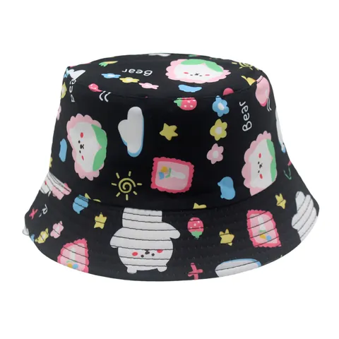 Kids Cartoon Bear Print Bucket Hat Polyester All-over Print Sun Protection Outdoor Fisherman Hat For Boys Girls