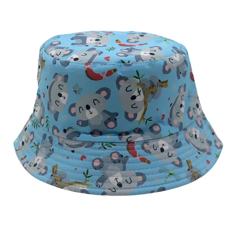 Kids Cartoon Koala Bucket Hat Reversible Polyester Sun Protection Fisherman Hat For Boys Girls Outdoor Travel Beach Cap
