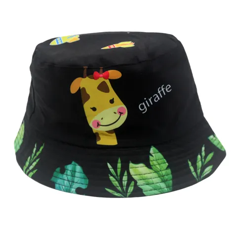Chapeau Bob Enfant Imprimé Girafe Respirant Polyester Protection Solaire Casquette Motif Feuille Tropicale Fusée Pour Garçons Filles