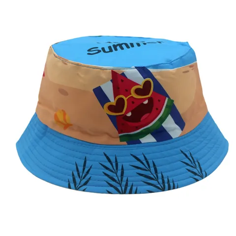 Chapeau Bob Enfants Avec Imprimé Fruits Dessin Animé Hello Summer Pastèque Ananas Protection Solaire En Polyester Pour Garçons Filles