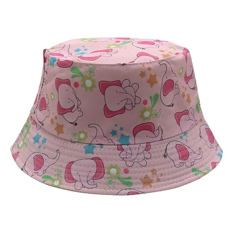 Kids Cartoon Elephant Print Bucket Hat Reversible Sun Protection Polyester Sun Hat For Boys Girls Toddlers Outdoor Cap