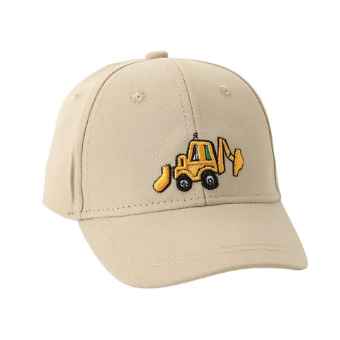 Berretto da Baseball in Cotone Regolabile per Bambini Con Ricamo Escavatore Veicolo da Cantiere Cappello da Sole All'aperto Traspirante