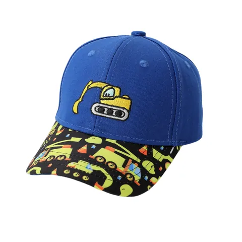 Kids Excavator Embroidery Baseball Cap Cotton Engineering Vehicle Print Brim Sun Hat Adjustable Hat For Boys Girls Toddler