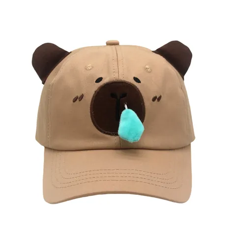 Cappellino da Baseball Ricamato Capibara Simpatico Design a Goccia d'Acqua Orecchie 3D Cappello da Sole Regolabile Khaki a Tema Animale