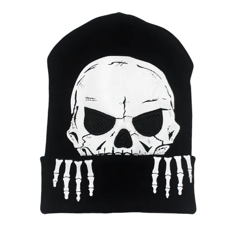 Cappello a Maglia con Stampa Teschio Luminoso di Halloween Balaclava Punk Streetwear Cappello Invernale Antivento per Uomo Donna