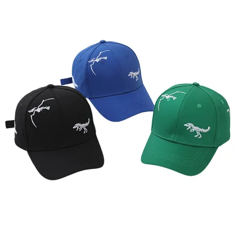 Kids Dinosaur Skeleton Embroidery Baseball Cap Cotton Adjustable Outdoor Sun Protection Hat For Boys Girls Children