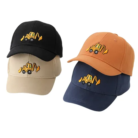 Berretto da Baseball in Cotone Regolabile per Bambini Con Ricamo Escavatore Veicolo da Cantiere Cappello da Sole All'aperto Traspirante