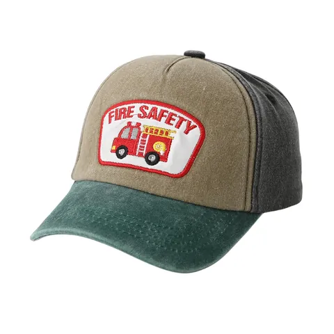Kids Fire Truck Embroidered Patch Baseball Cap Cotton Color-block Adjustable Sun Hat For Toddler Boys Girls Daily Wear