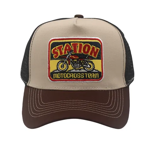 Casquette Trucker en Maille avec Broderie de Moto Style Américain pour Hommes Femmes Respirante Vintage Casquette de Baseball de Plein Air Snapback Chapeau de Soleil