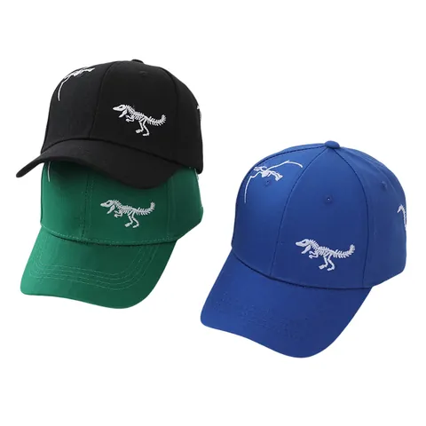 Kids Dinosaur Skeleton Embroidery Baseball Cap Cotton Adjustable Outdoor Sun Protection Hat For Boys Girls Children
