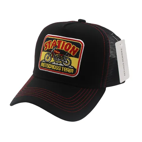 Casquette Trucker en Maille avec Broderie de Moto Style Américain pour Hommes Femmes Respirante Vintage Casquette de Baseball de Plein Air Snapback Chapeau de Soleil