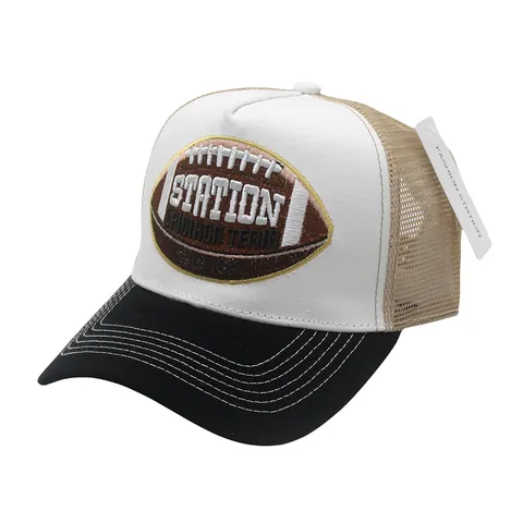 American Retro Football Embroidered Mesh Trucker Hat Breathable Adjustable Patchwork Baseball Cap For Men Women Outdoor Casual Sporty Hat