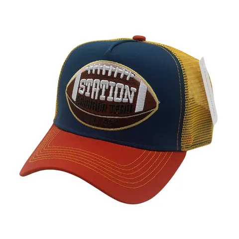 American Retro Football Embroidered Mesh Trucker Hat Breathable Adjustable Patchwork Baseball Cap For Men Women Outdoor Casual Sporty Hat