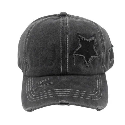 Cappellino da Baseball Ponytail in Cotone Lavato per Donna Patch a Stella Glitterata Regolabile Cappello da Sole Vintage Outdoor
