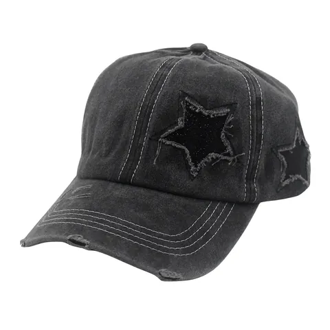 Cappellino da Baseball Ponytail in Cotone Lavato per Donna Patch a Stella Glitterata Regolabile Cappello da Sole Vintage Outdoor