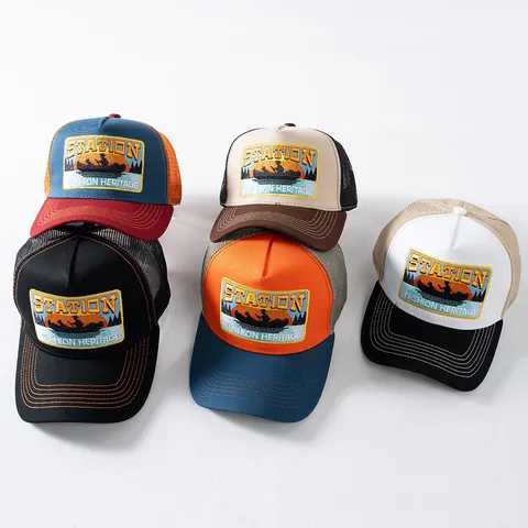 Cappellino Trucker Station Ricamato Americano Vintage Berretto da Baseball Traspirante in Rete Cappello da Sole Regolabile per Uomo Donna Outdoor Casual