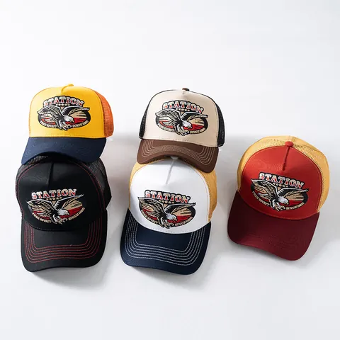 Cappello Trucker Vintage Americano con Ricamo Aquila Rete Traspirante Berretto da Baseball Casual da Esterno per Uomo e Donna