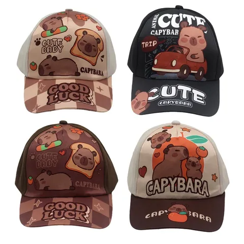 Kids Capybara Print Baseball Cap Cartoon Cute Adjustable Sun Hat Cotton Canvas Duck Tongue Hat For Boys Girls Fashion
