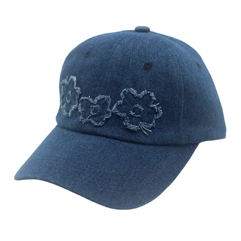 Retro Gewaschener Denim Blumen Baseballkappe Distressed Baumwolle Sonnenhut Verstellbare Outdoor Freizeit Sport Trucker Kappe Für Damen