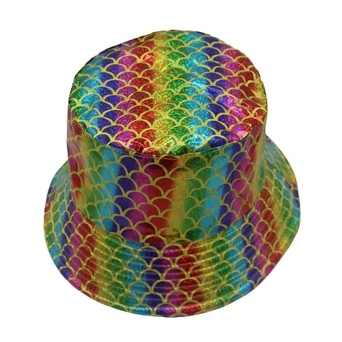Mode Metallisch Laser Anglerhut Meerjungfrau Schuppe Karomuster Damen Herren Regenbogen Gold Silber Sonnenschutz Festival Party Hut