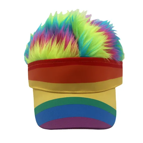 Gorra con Visera y Peluca de Arcoíris de Novedad Gorra de Béisbol de Poliéster con Pelo Falso Multicolor para Fiesta Festival Carnaval Disfraces
