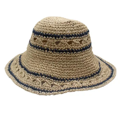 Japanese Style Foldable Paper Straw Sun Hat Large Brim Hollow Crochet Bucket Hat For Women Beach Vacation Sunshade Hat