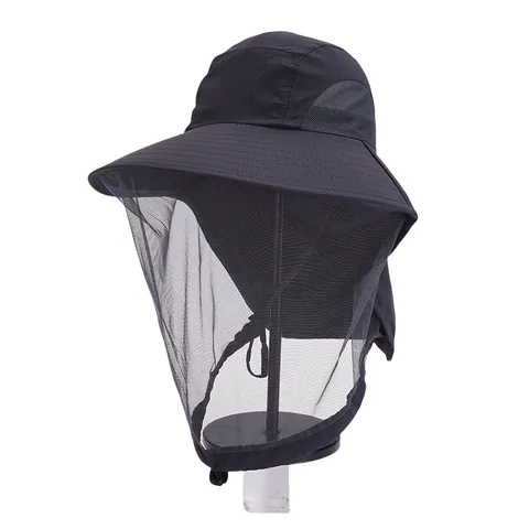 Outdoor Mosquito Hat Men Women Fishing Hat With Face Mesh Mask Neck Flap Breathable Sun Protection Polyester Fisherman Cap
