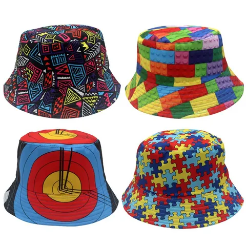 Fashion Printed Bucket Hat Sun Protection Outdoor Fisherman Hat With Cartoon Geometric Floral Pattern Polyester Travel Summer Hat