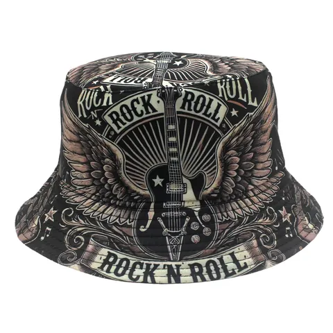 Vintage Rock N Roll Druck Anglerhut Polyester Sonnenschutz Atmungsaktiv Mode Streetwear Outdoor Kopfbedeckung Für Herren Und Damen