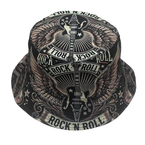 Vintage Rock N Roll Druck Anglerhut Polyester Sonnenschutz Atmungsaktiv Mode Streetwear Outdoor Kopfbedeckung Für Herren Und Damen
