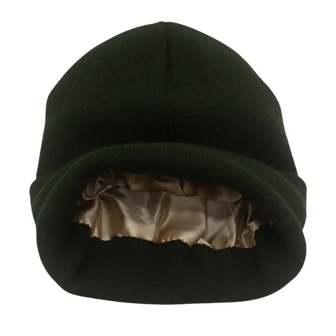 Gorro de Punto Cálido de Invierno para Mujer Hombre Con Forro de Satén Doble Capa Dobladillo Skull Cap para Cuidado del Cabello