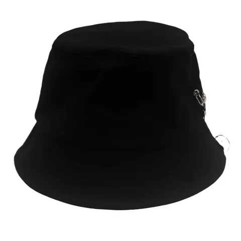 Chapeau Bob en Coton pour Femmes Hommes Avec Anneaux Métalliques Épingle de Sûreté Pendentifs Cœur Étoile Streetwear Punk