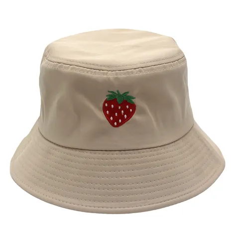 Cappello da Pescatore in Cotone con Ricamo a Fragola da Donna Protezione Solare Traspirante per Esterni Spiaggia Viaggio Casual