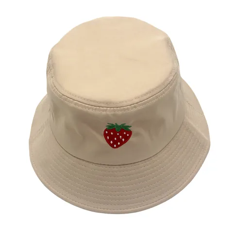 Cappello da Pescatore in Cotone con Ricamo a Fragola da Donna Protezione Solare Traspirante per Esterni Spiaggia Viaggio Casual