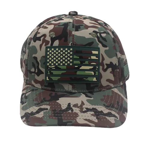 Camo Amerikaanse Vlag Honkbalpet Ademend Laser Geperforeerd Outdoor Tactisch Zonnehoed PVC Patch Verstelbare Polyester Sport Pet