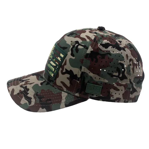 Camo Amerikaanse Vlag Honkbalpet Ademend Laser Geperforeerd Outdoor Tactisch Zonnehoed PVC Patch Verstelbare Polyester Sport Pet