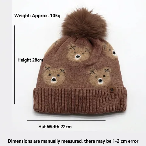 Berretto Invernale per Bambini a Maglia Caldo Con Motivo a Orso e Pompon per Ragazzi Ragazze Outdoor Freddo