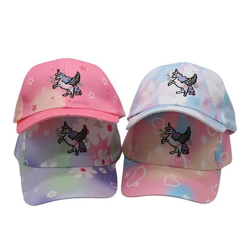 Kids Unicorn Embroidery Baseball Cap Gradient Tie Dye Cartoon Sun Hat For Girls Cotton Breathable Adjustable Outdoor Baseball Hat