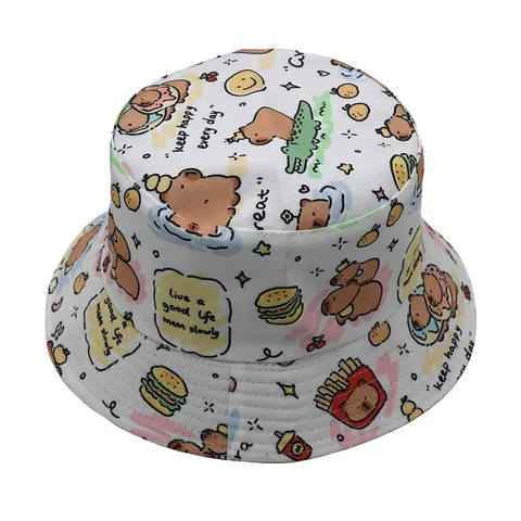 Schattige Capibara Print Dubbelzijdige Vissershoed Voor Dames Heren Polyester Opvouwbare Zomer Zonnescherm Outdoor Reis Hoed