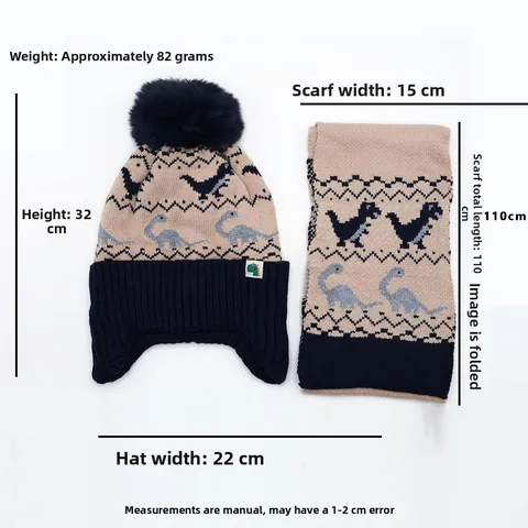 Kinder Dinosaurier Strickmütze Und Schal Winter Warm Fleece Gefüttert Ohrenklappen Beanie Bommel Für Jungen Mädchen Kinder Outdoor