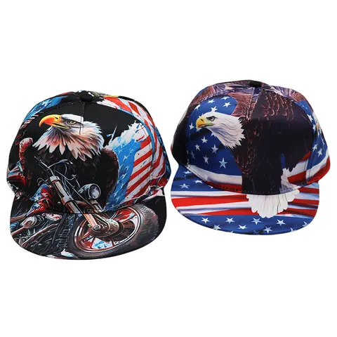 American Flag Eagle Digital Print Hip Hop Snapback Hat Polyester Flat Brim Baseball Cap For Independence Day Men Women