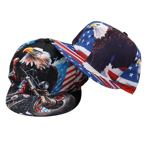 American Flag Eagle Digital Print Hip Hop Snapback Hat Polyester Flat Brim Baseball Cap For Independence Day Men Women