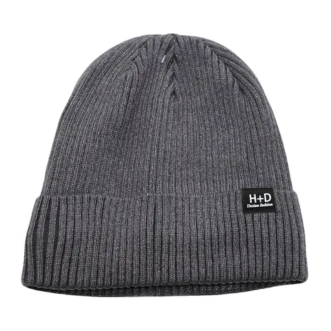 Bonnet d'Hiver Unisexe Tricot à Côtes Calotte Chaude Épaisse à Revers Bonnet de Veille Extérieur Mode en Acrylique