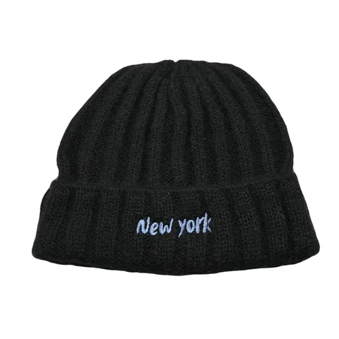 Berretto in Maglia Con Ricamo Lettera New York Unisex Cappello Invernale Caldo a Costine Con Risvolto per Uomo Donna
