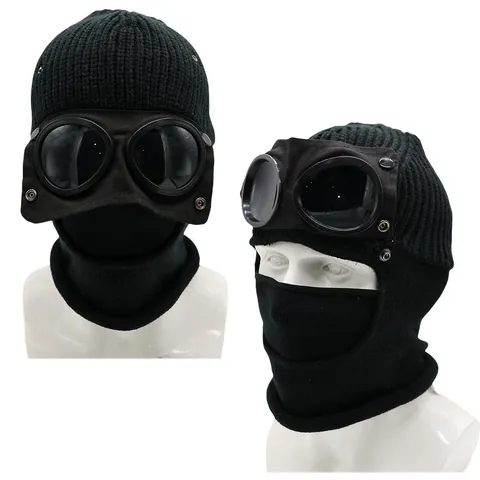 Pasamontañas de Punto con Gafas Cálido de Invierno para Hombre Mujer Máscara Facial Completa de Acrílico a Prueba de Viento Gorro de Ciclismo