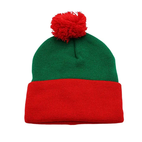 Berretto a Maglia Color Block Con Pompon Invernale Caldo in Acrilico Per Festa di Natale Uomo Donna