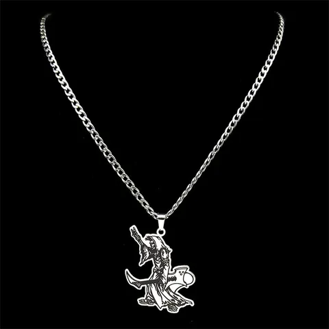 Gothic Punk Stainless Steel Grim Reaper Electric Guitar Pendant Necklace For Rapper Rock Music Fans Men Women Jewelry Hip Hop Jewelry